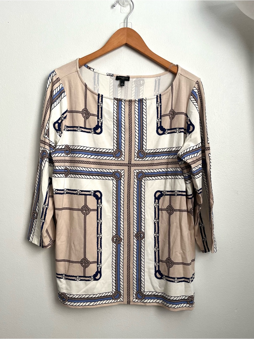 Talbots Nautical Rope Anchor Print Bateau Neck 3/4 Sleeve Top Plus Size X 0X
